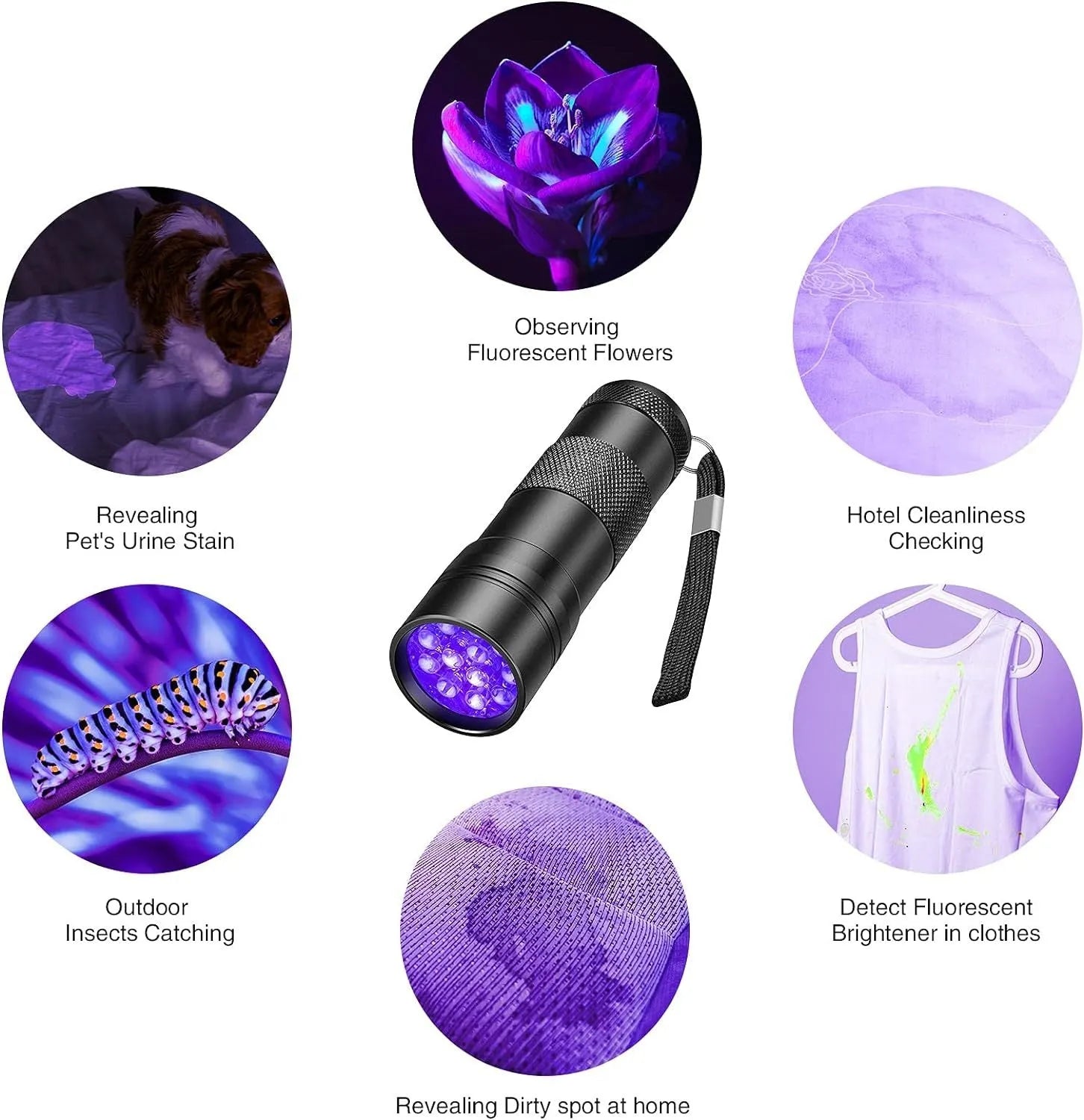 Black or silver aluminium UV flashlight for detecting pet stains and insects.