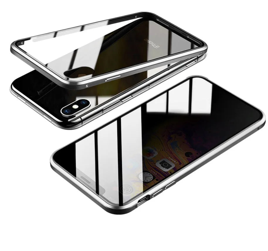 Glass anti-spy clamshell phone case for iPhone in multiple colour options