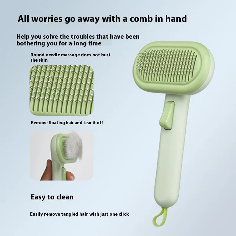 Large cat hair comb with stainless steel teeth and ABS plastic handle in light grey colour