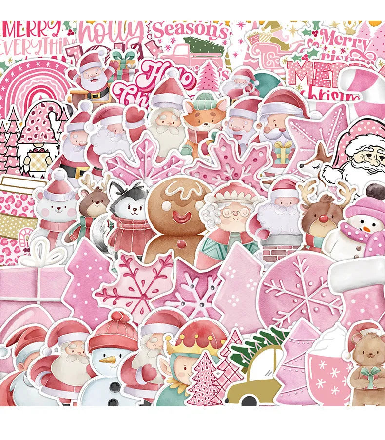 50 waterproof Christmas stickers in various cute designs ranging from 4cm to 8cm sizes