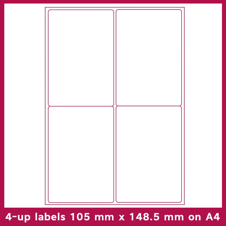 Pack of A4 FBA label paper sheets showing various pre-printed grid formats for barcodes.