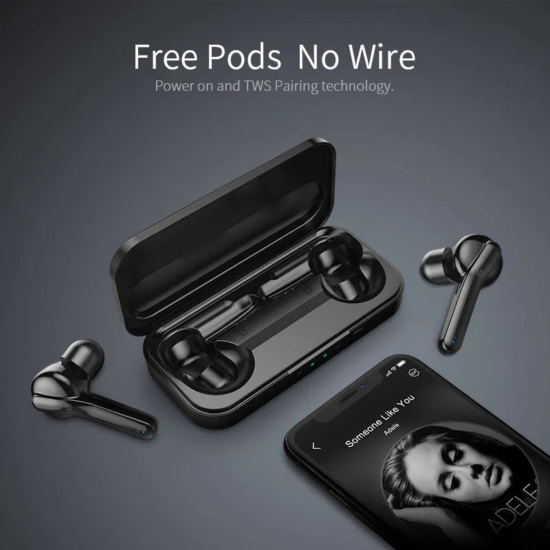 Black and white TWS wireless headset with Bluetooth 5.0 and IPX5 waterproof rating