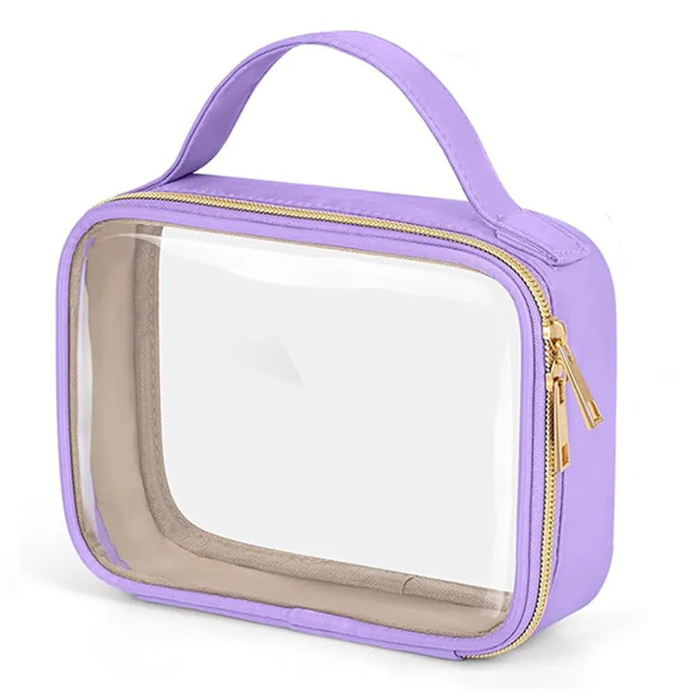 Transparent PVC wash bag with carrying chain for lipstick storage in multiple colour options