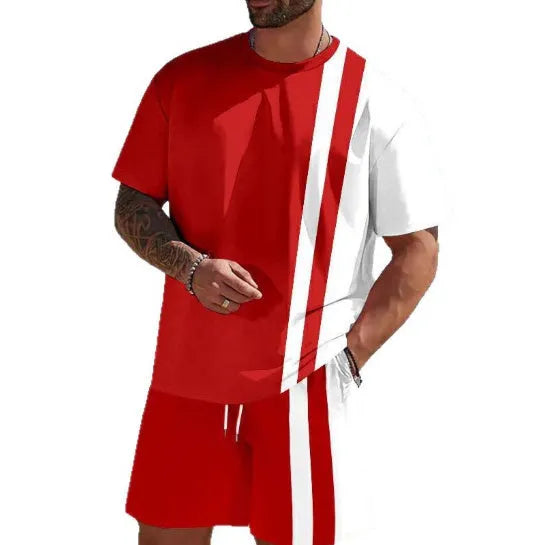 Men's loose-fit short-sleeved T-shirt and matching shorts in polyester summer leisure suit