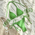 Halter lace-up bikini in Milky White for women swimming, polyester fibre fabric, includes bra and briefs