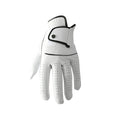 White half sheepskin golf glove showing palm non-slip texture and finger construction