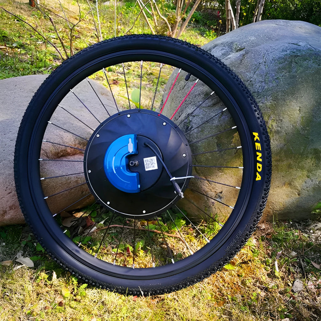 Yunzhilun 26-inch electric bicycle conversion kit showing hub motor, lithium battery, and charger.