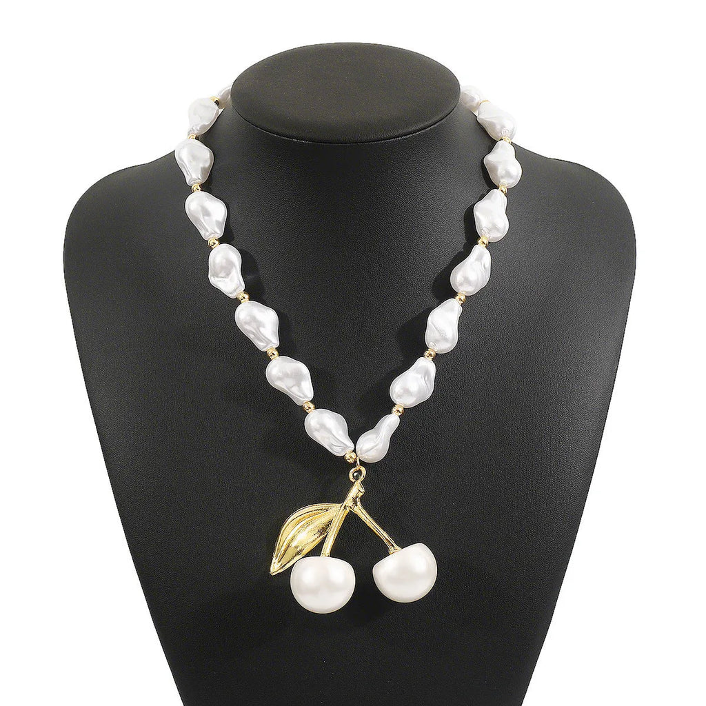 Creative cherry fruit necklace for women with adjustable length and electroplated gold or white K finish
