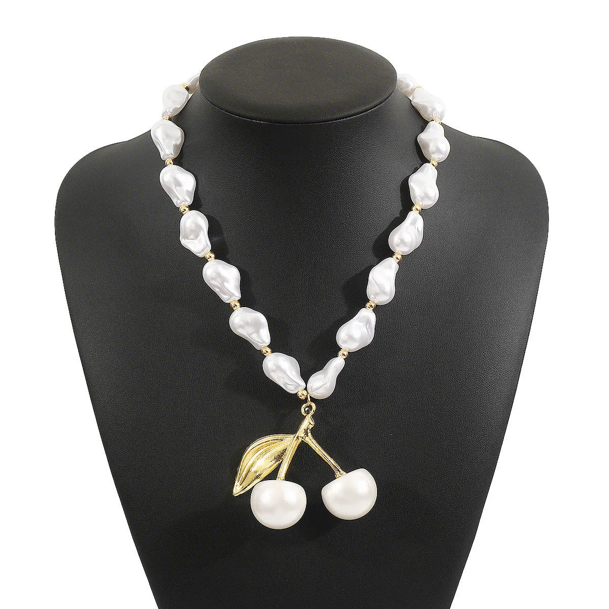 Creative cherry fruit necklace for women with adjustable length and electroplated gold or white K finish
