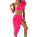 Women's solid colour swimsuit with three-dimensional flower design in black, blue, green, magenta or wine red