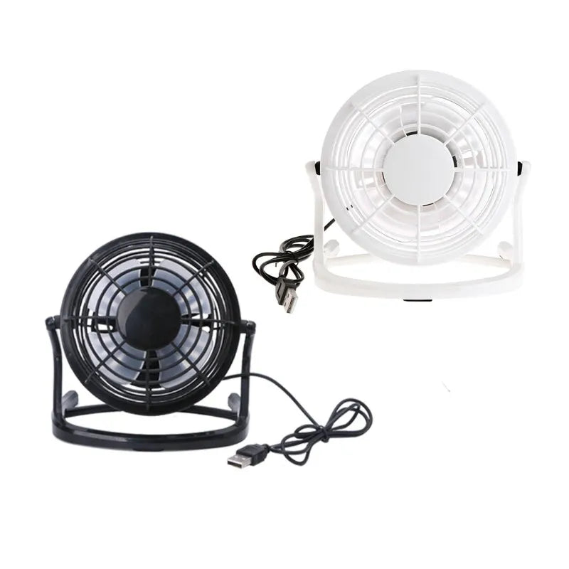 Mini portable USB desk fan in black colour with adjustable angle, 16cm size
