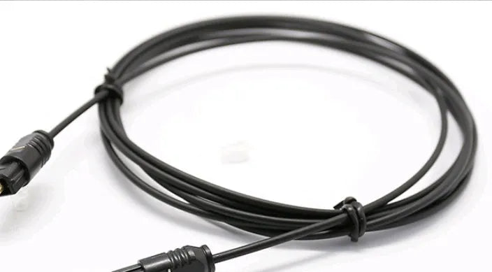 OD2.2 digital optical audio cable with Toslink connectors, showing slim black PVC jacket.