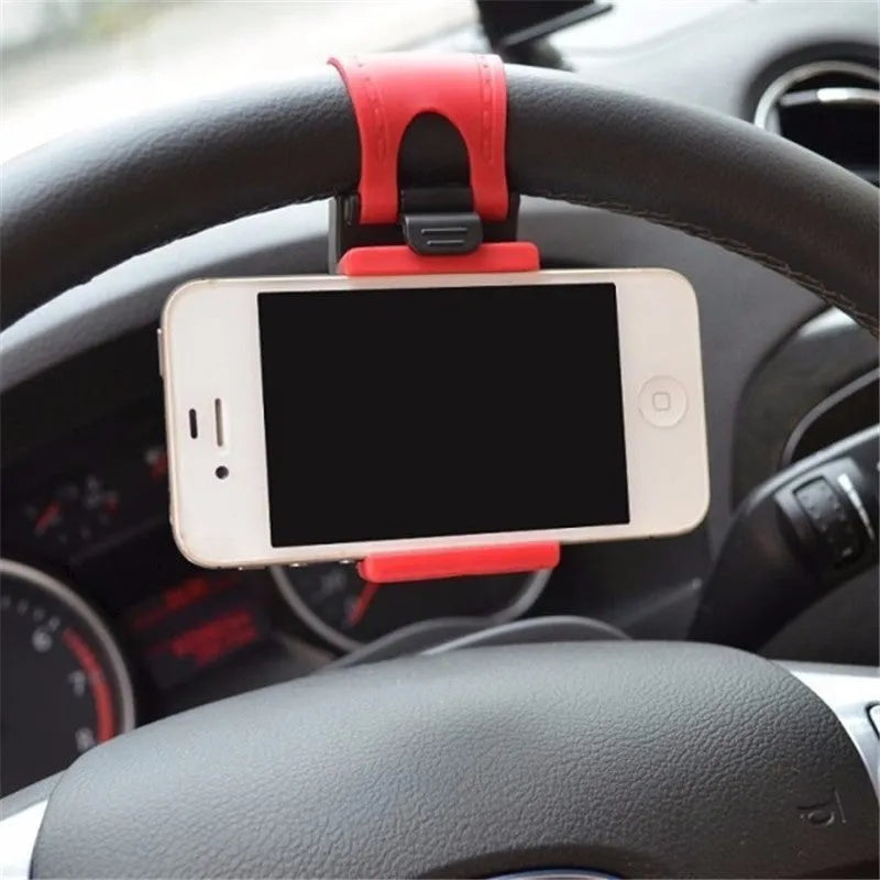 Universal steering wheel phone clip mount holder in black red blue yellow colours