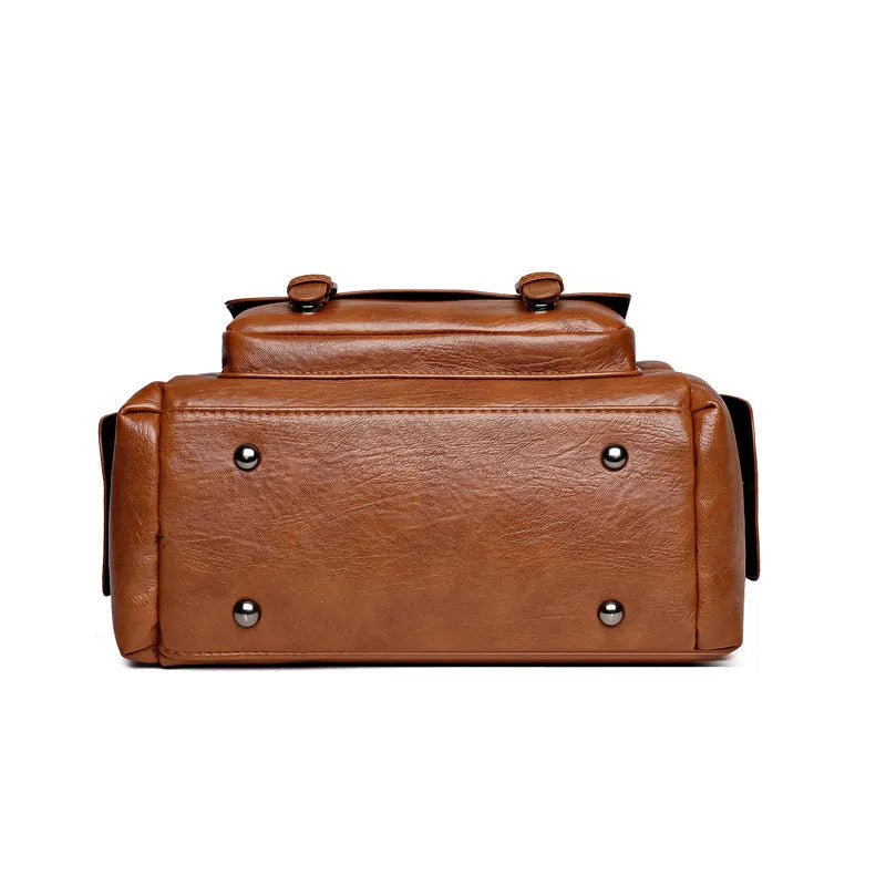 Vintage style large messenger bag in PU leather with contrast stitching, shown in a horizontal square shape.