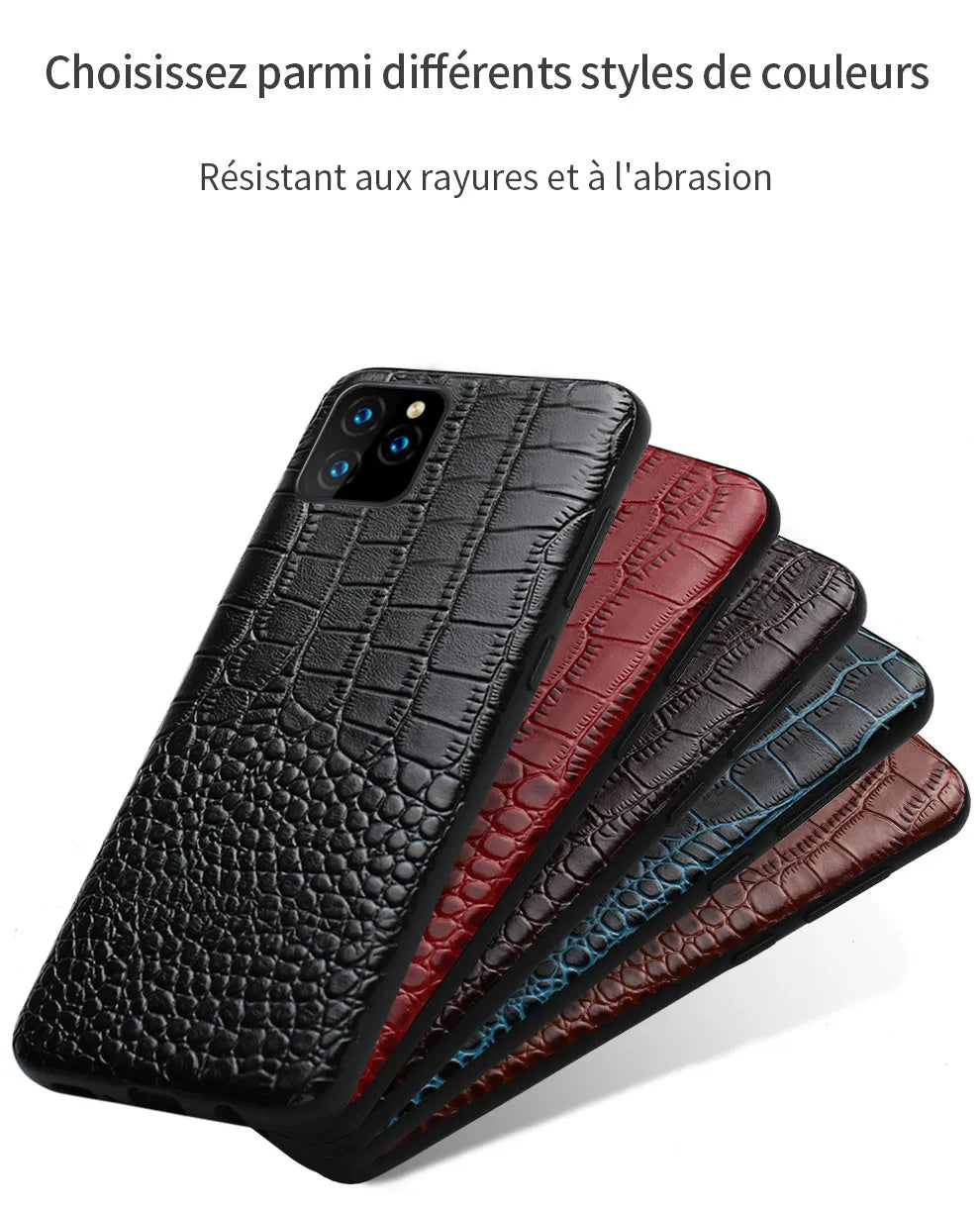 Leather iPhone case with crocodile pattern design in multiple colour options