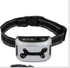 Digital anti-barking training collar with display screen on adjustable black strap for dogs