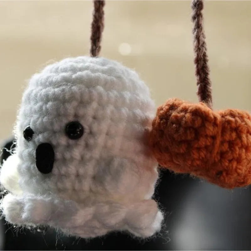 Hand-woven polyester car hanging ornament in cartoon design hanging from rear-view mirror