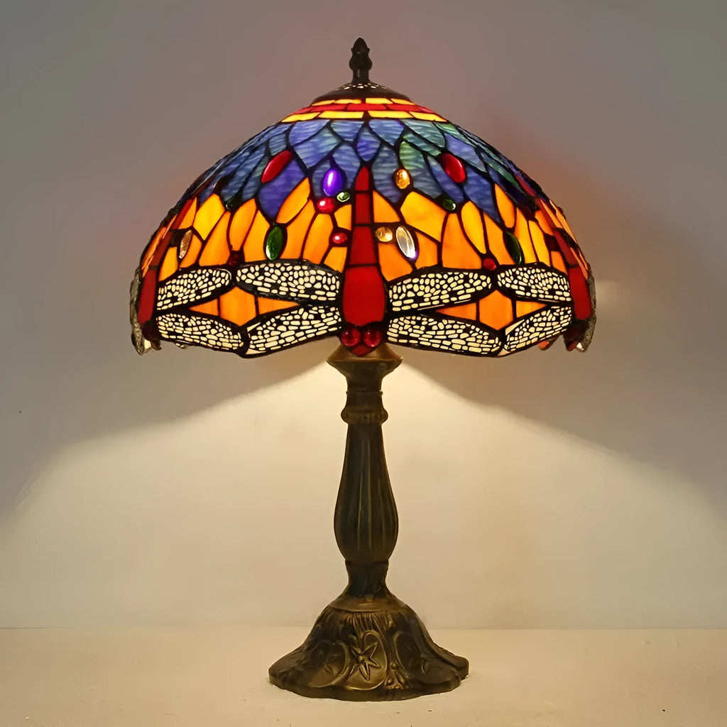 Tiffany dragonfly stone table lamp in European style with decorative blue and green motifs