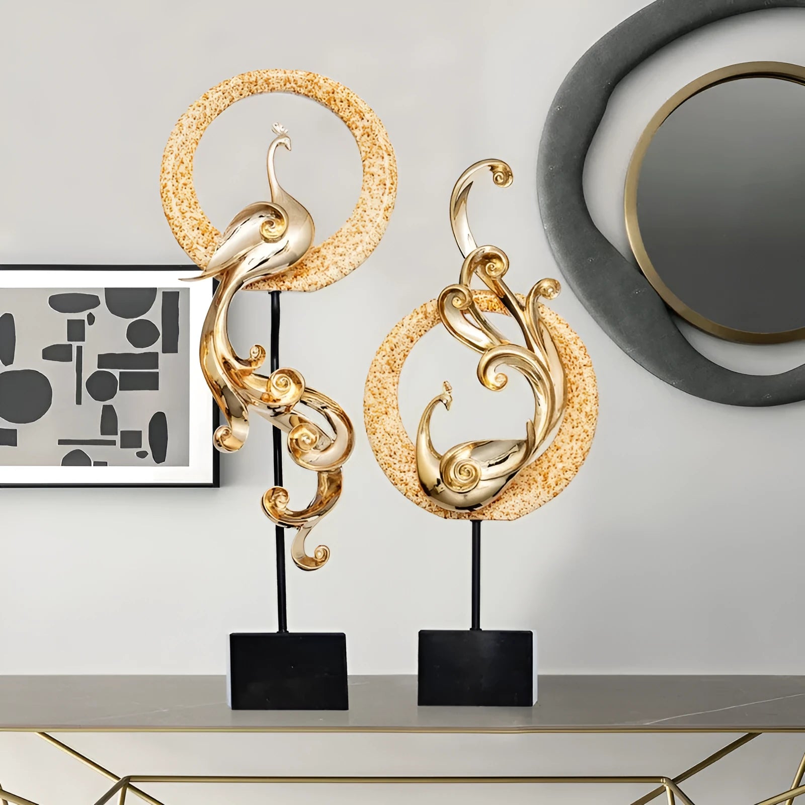 European style synthetic resin Phoenix ornament in a choice of festive red, rose gold or elegant silver finish.