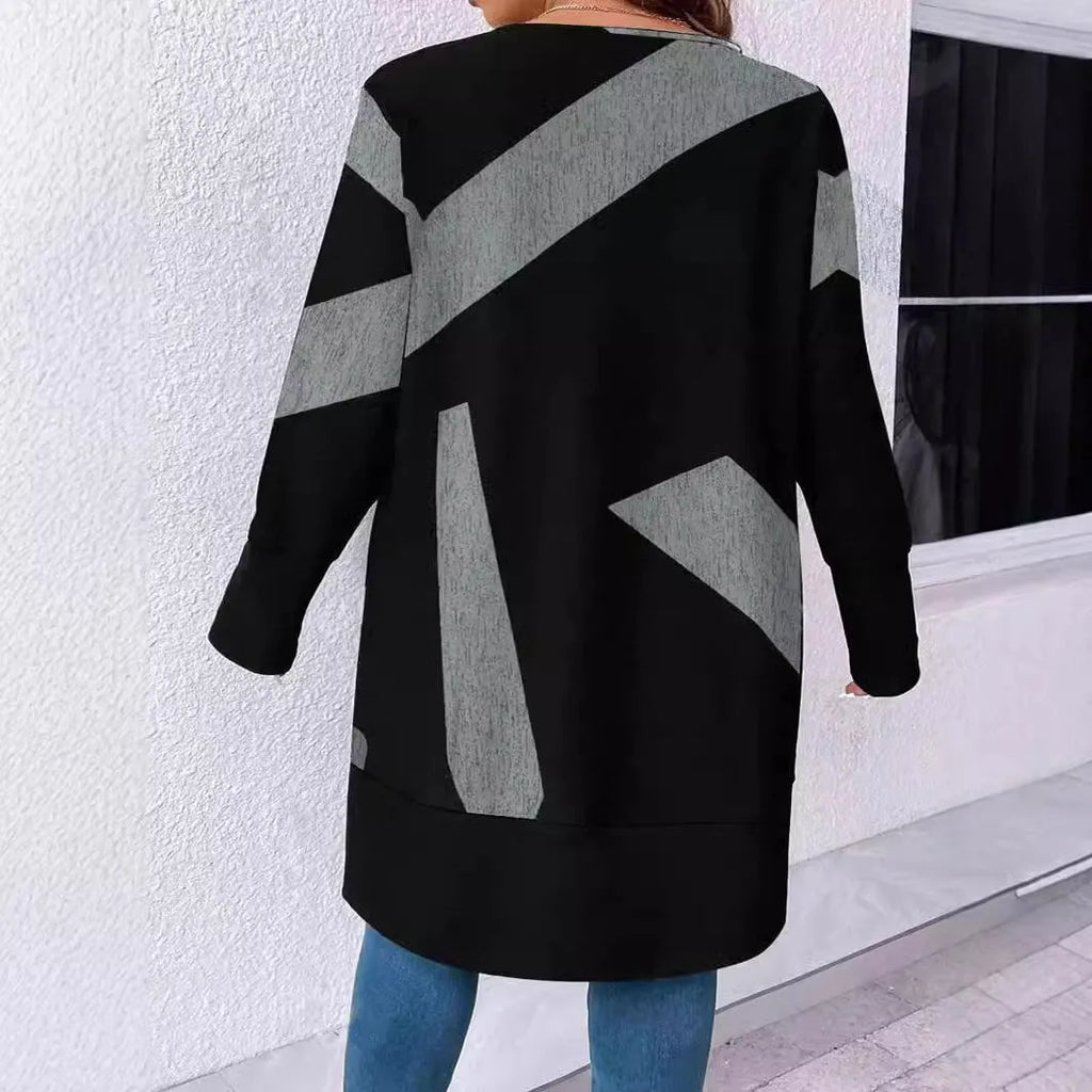 Black plus size polyester cardigan with button fastening in Japanese-Korean casual style