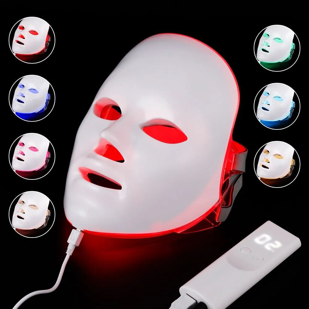 Seven colour LED photon rejuvenation skin mask with 330 lights and ABS construction on a white background