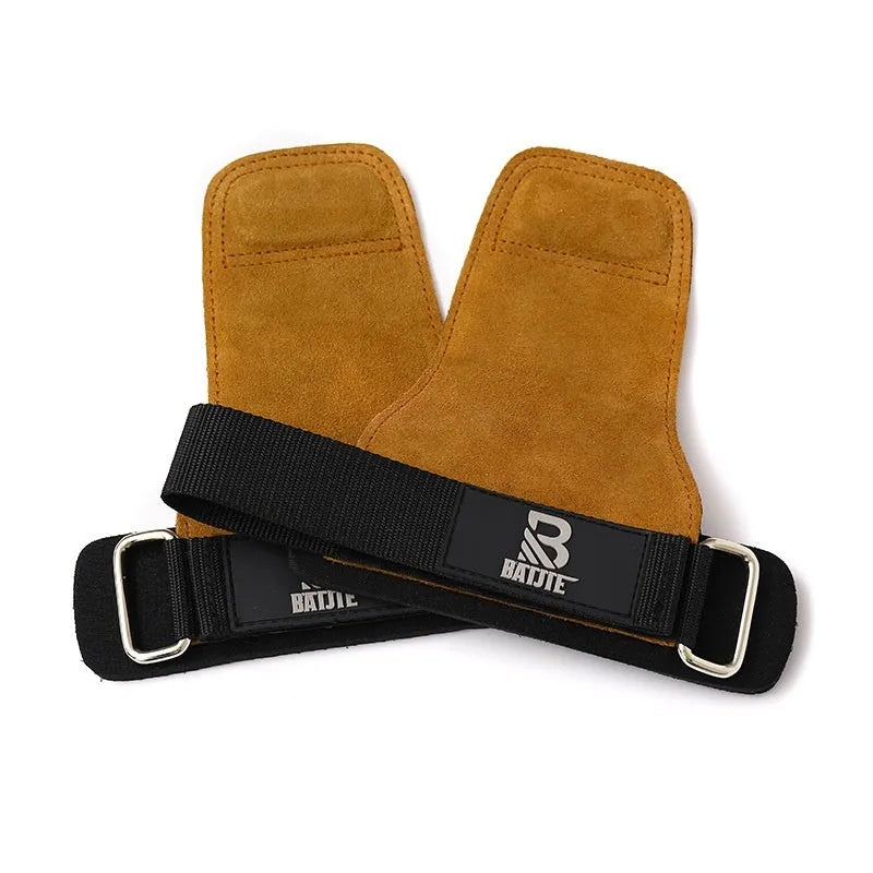 Brown fitness wrist protector pair with grip strength bands for horizontal bar training