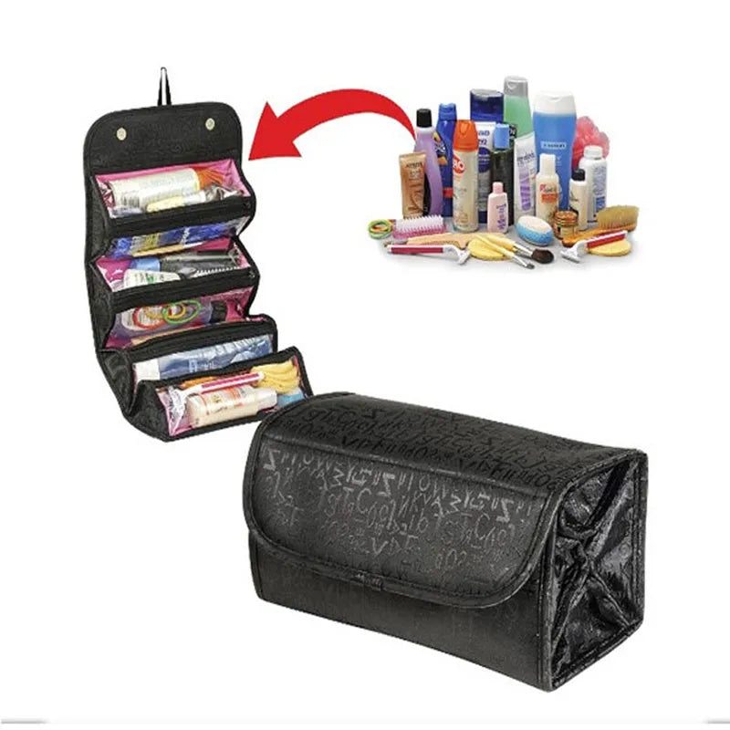 Polyester cosmetic bag with zipped compartment and hanging loop in pastoral style, red colour option