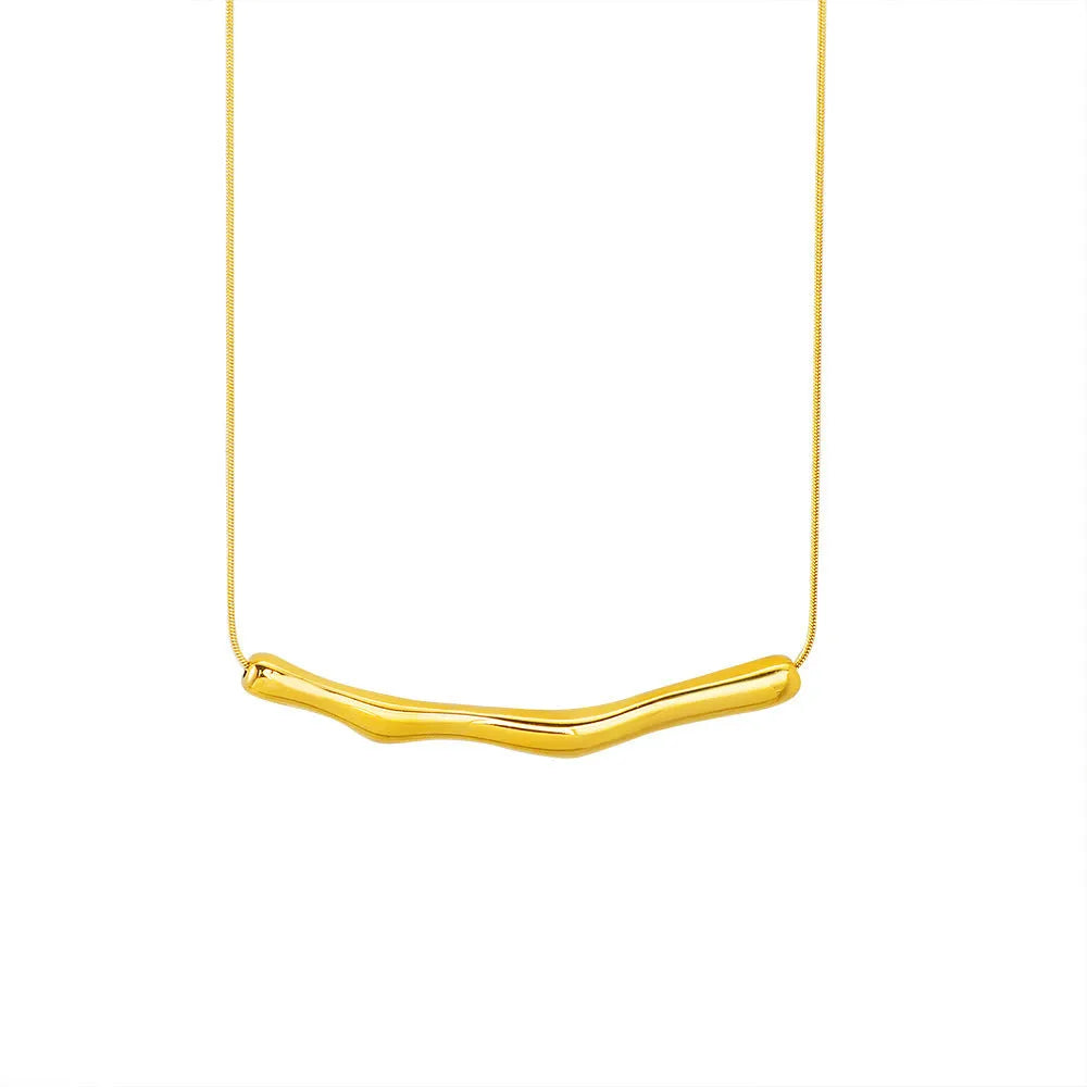 Women's titanium steel pleated necklace with irregular fold design in gold or steel colour electroplated finish