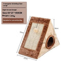 Triangle-shaped cat scratching post and enclosed bed in grey and white colour combination.