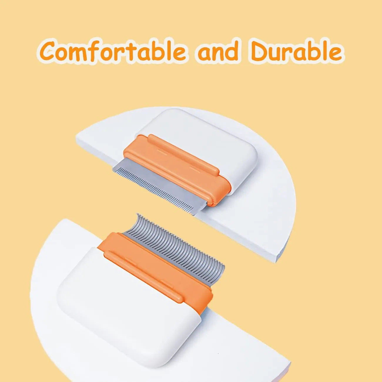 Double-sided pet grooming comb showing stainless steel teeth and massage sides
