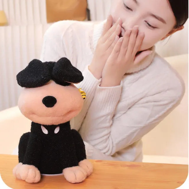 Electric puppy bee plush toy with wagging tail in bee dog head swing design, 25cm height