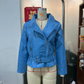 Black punk short belt lapel locomotive style jacket with Peter Pan collar and drawstring detail in polyester fibre