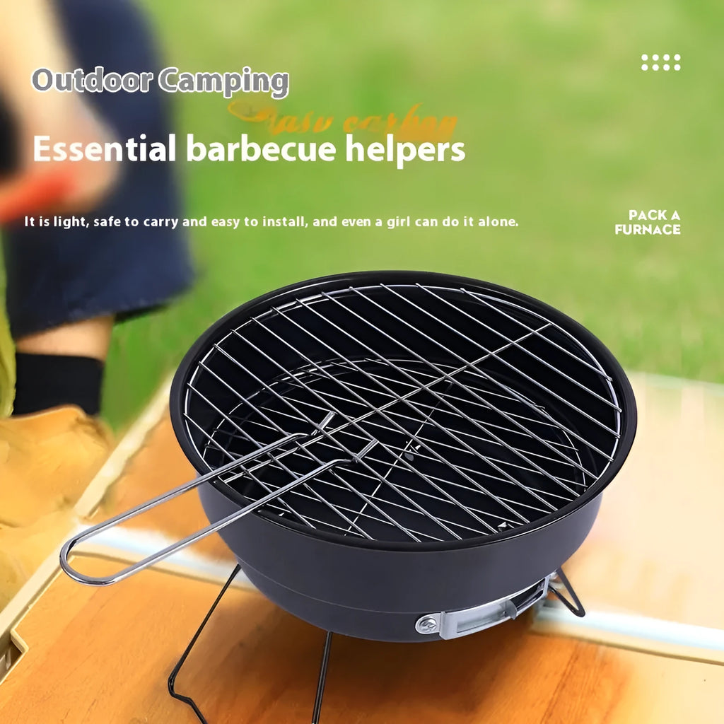 Folding round ice stove with grilling mesh and storage bag for 1-2 people