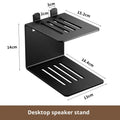 Black carbon steel single-layer desktop audio elevated rack with a speaker on top