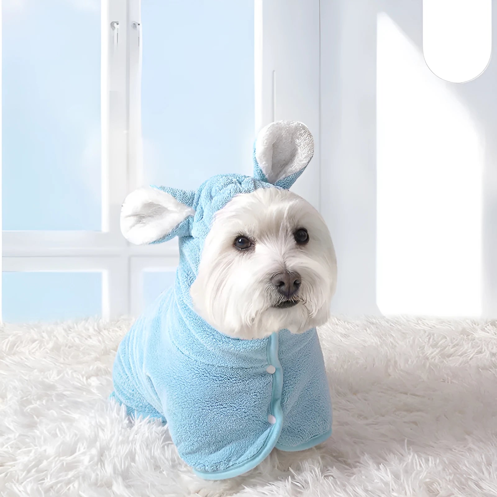 Blue pet drying bathrobe wrap for cats and dogs, absorbent towel with size S dimensions
