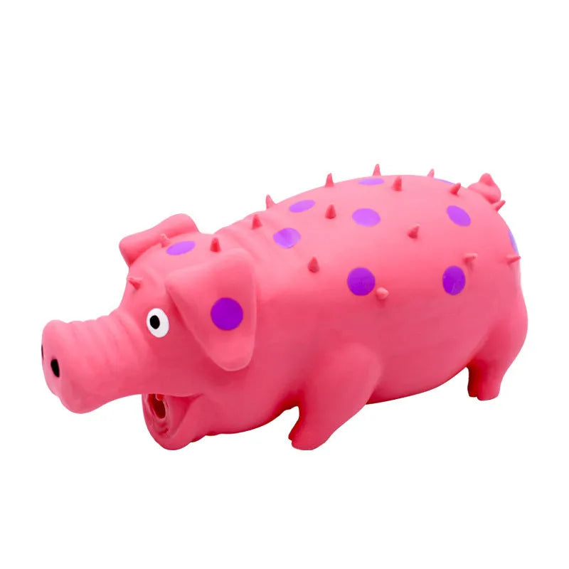 Colourful latex pig dog chew toy with textured surface and squeaker for aggressive chewers