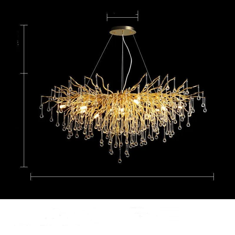 Postmodern light luxury water drop crystal chandelier with aluminium frame, adjustable height 0.5m, diameter 600mm