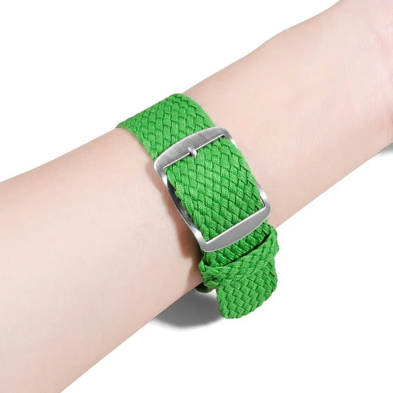 Woven nylon watchband in beige, 20mm width, with canvas-style finish on white background