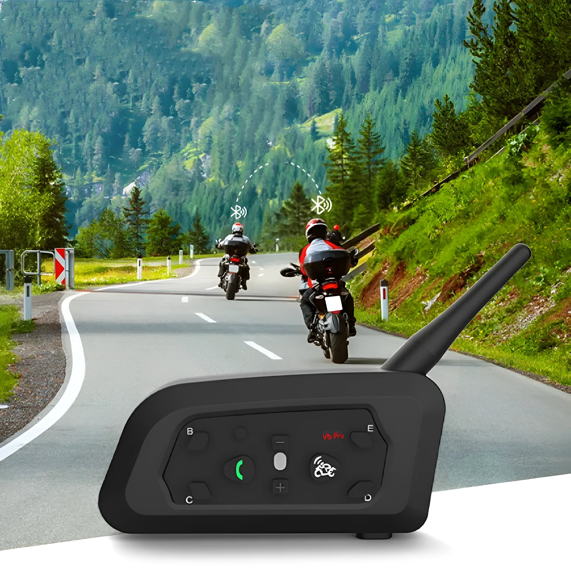 V6 Pro motorcycle helmet Bluetooth intercom unit with mounting clip and headphones