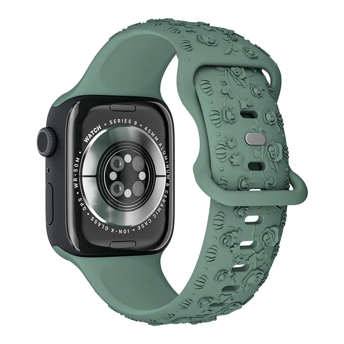 Embossed rose silicone watch strap for Apple Watch 38/40/41mm and 42/44/45mm in multiple colours