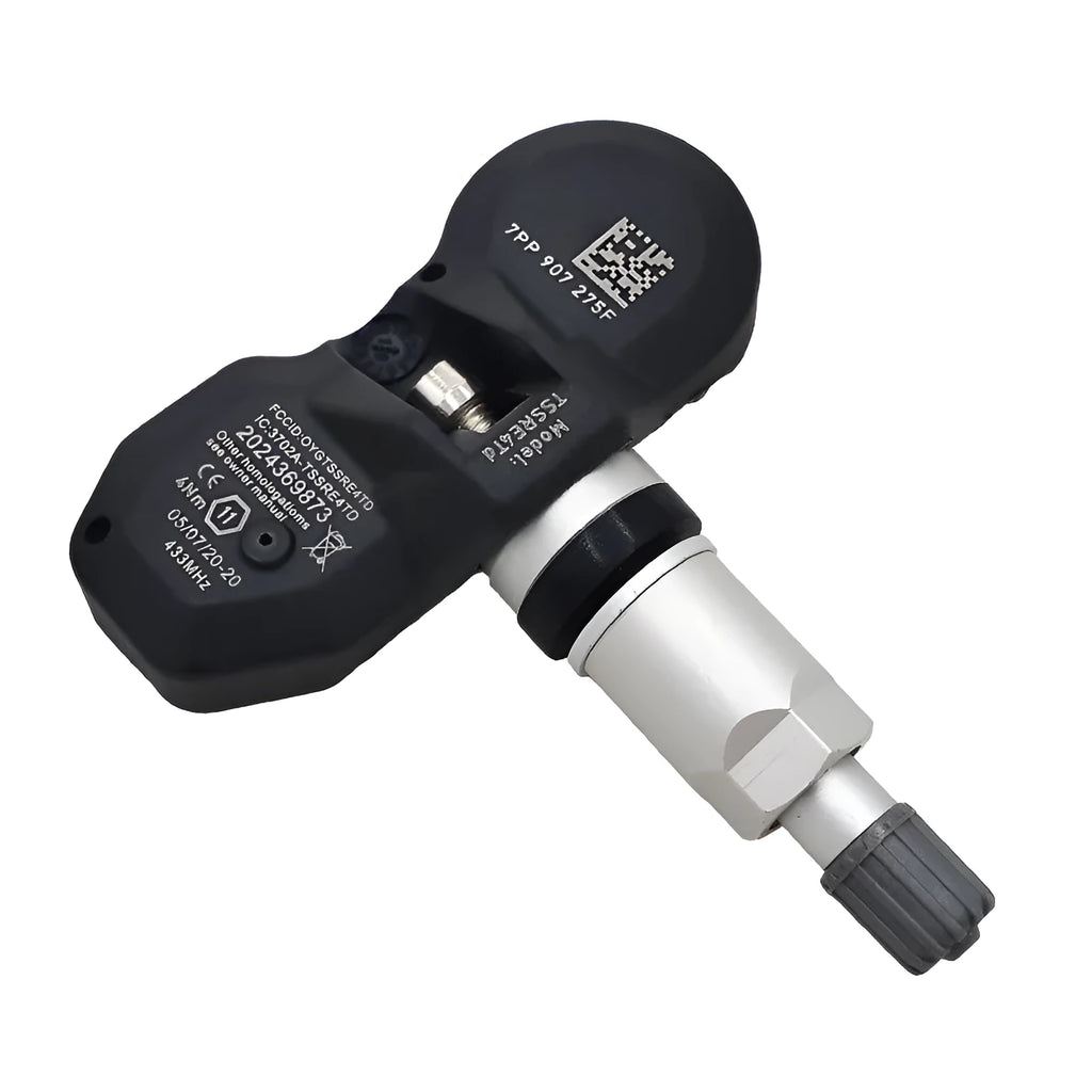 Black Audi-compatible tyre pressure monitor for valve stem attachment