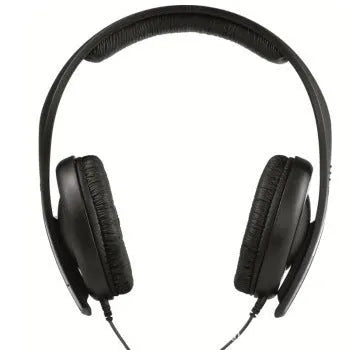 Black head-mounted monitor headphones with microphone and 3.5mm plug