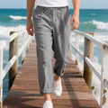 Men's linen casual trousers in loose straight fit with drawstring waist in various colours