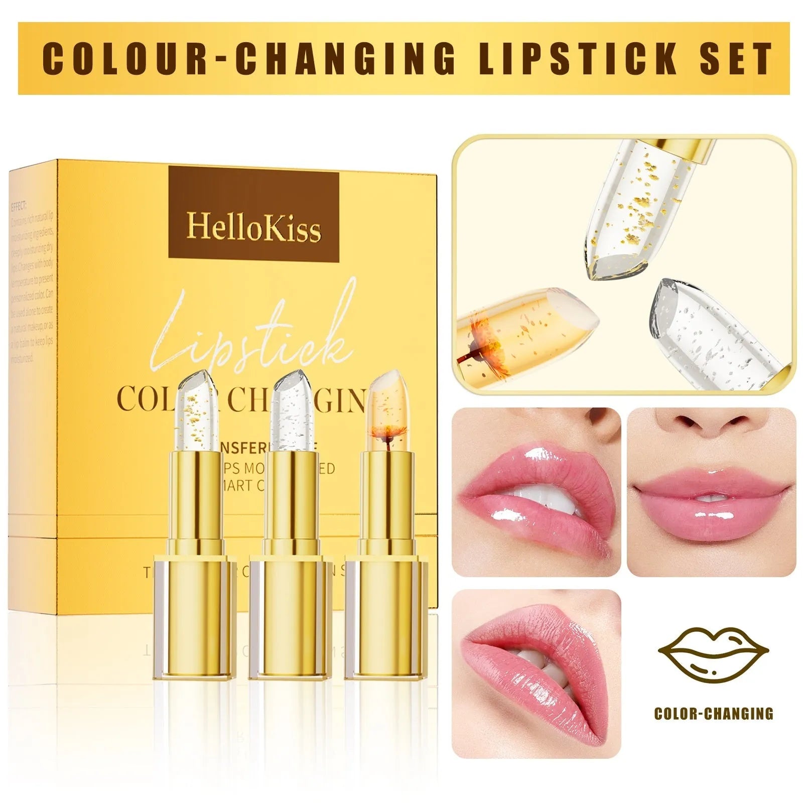 YB1001 gilding warm colour-changing anti-smudge lipstick, 3.5g three pieces