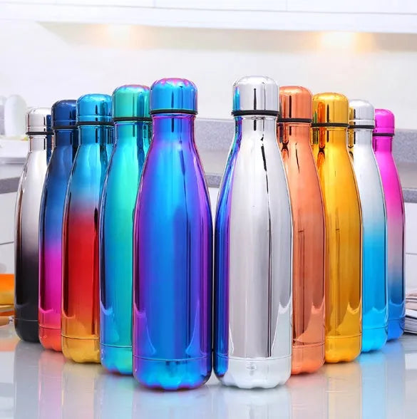 500ml stainless steel vacuum flask with silver finish, double wall insulation, screw cap, suitable for hot and cold drinks