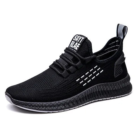 Men's low-top casual sports shoes with flying three bars stripes, cross straps, and a fly weave upper.