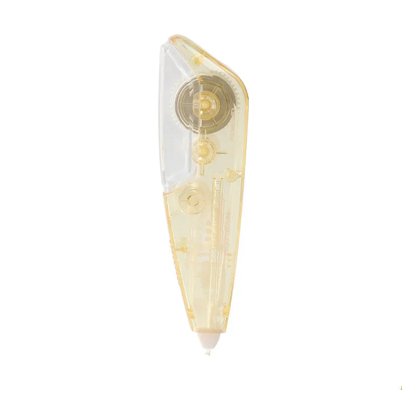 Transparent correction tape refill cartridge in blue, pink, yellow, black, and white.