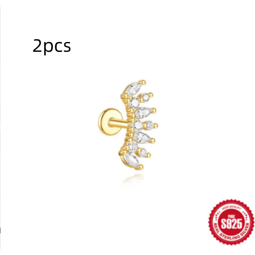 S925 sterling silver water drop earrings with a flat spiral geometric design in a gold tone.