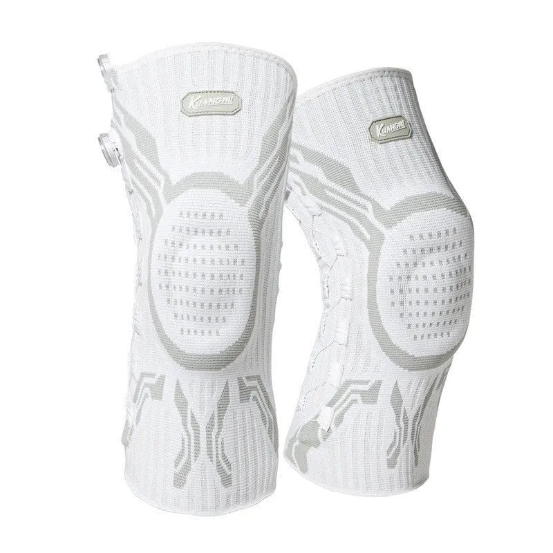 Grey and white sports knee pads showing left and right foot versions for adult basketball football running badminton