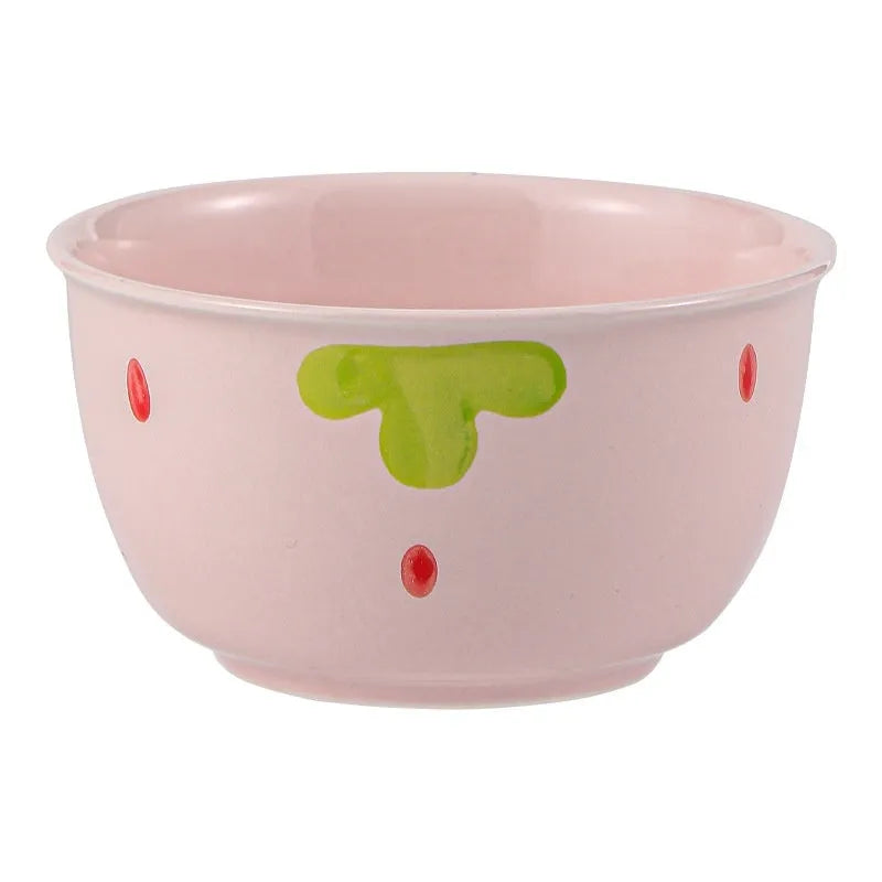 Cute strawberry themed porcelain dinnerware set with bowls, plates and spoon